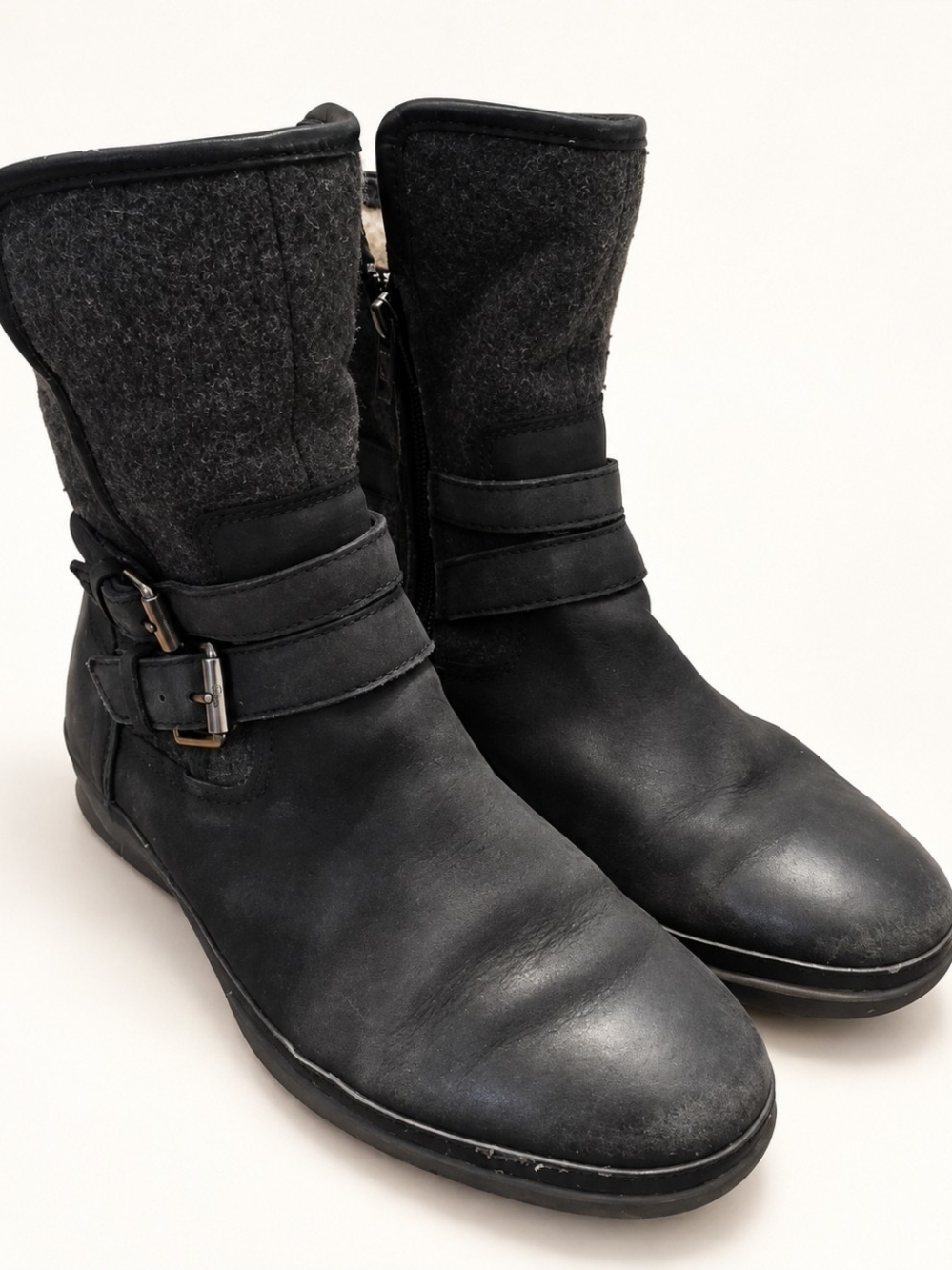 UGG Simmens Waterproof Leather Wool Moto Boots Black Size 8
